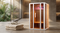 2 Person Extendable FAR Infrared Sauna for Home, Hemlock Wood Low EMF 6 Carbon Heaters Indoor Saunas with LED Lights, Bluetooth Speaker, Digital Control Panel, and Seating Bench — Lifestyle