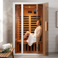 2 Person Extendable FAR Infrared Sauna for Home, Hemlock Wood Low EMF 6 Carbon Heaters Indoor Saunas with LED Lights, Bluetooth Speaker, Digital Control Panel, and Seating Bench — Lifestyle