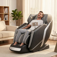 4D Deluxe Gray and Black Zero Gravity and Space Saving Faux Leather Heated Massage Chair with Sl-Track and Bluetooth — Lifestyle