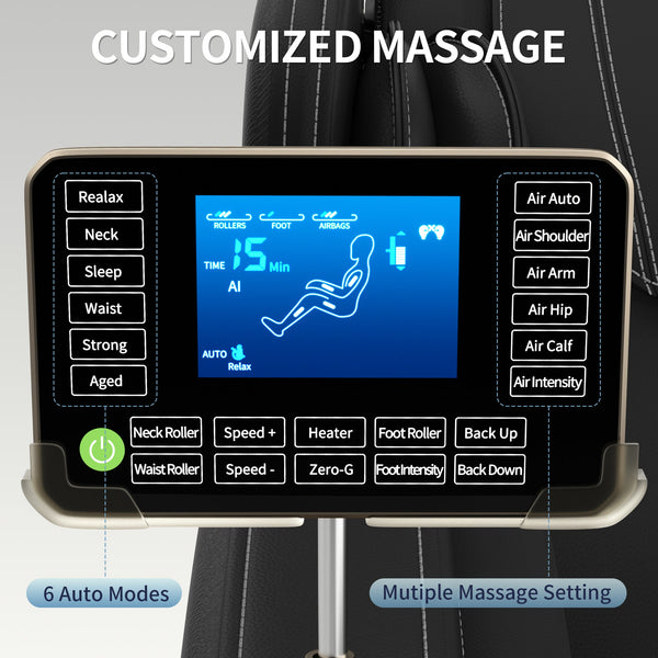 Full Body Deep Tissue Massage Chair, Foot Massage, 8 fixed massage rollers, touch screen suitable for 5.1-5.75 feet high (black)