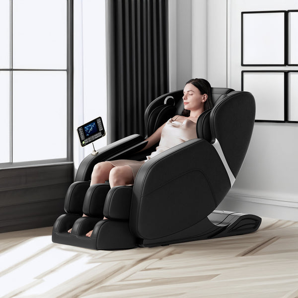 Full Body Deep Tissue Massage Chair, Foot Massage, 8 fixed massage rollers, touch screen suitable for 5.1-5.75 feet high (black)
