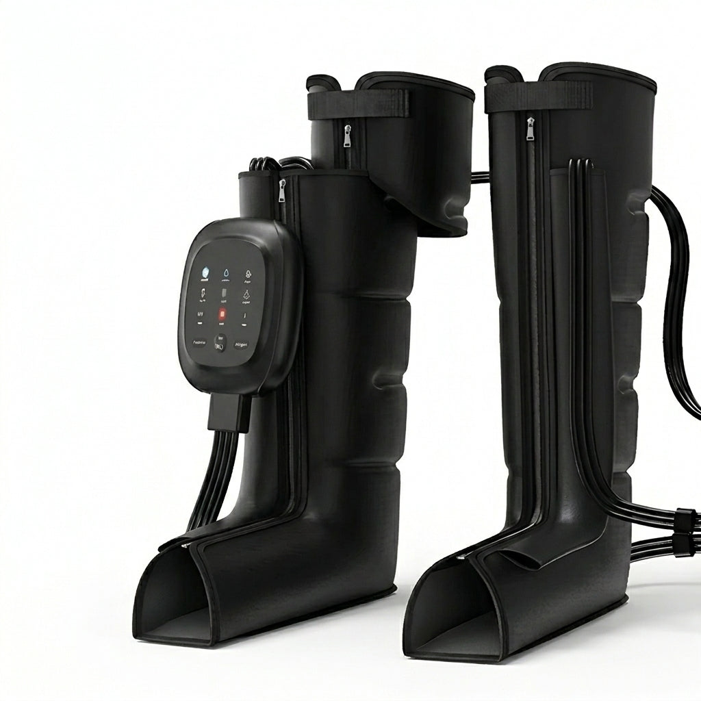 Air Compression Circulation Leg Massage Air Pressure Recovery Boots Power Pump Lymphatic Drainage Device Professional Athletes — Studio Shot