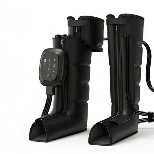 Air Compression Circulation Leg Massage Air Pressure Recovery Boots Power Pump Lymphatic Drainage Device Professional Athletes — Studio Shot