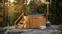 PEWSHTUB Pine Hot Tub and Ice Bath 4-5 Person with Wood-Fired Heater — Lifestyle