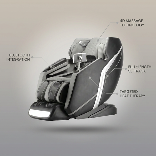 Zero Gravity Massage Chair Built for Full-Body Recovery, 4D Technology, SL-Track, Bluetooth, Heat Therapy — infographic